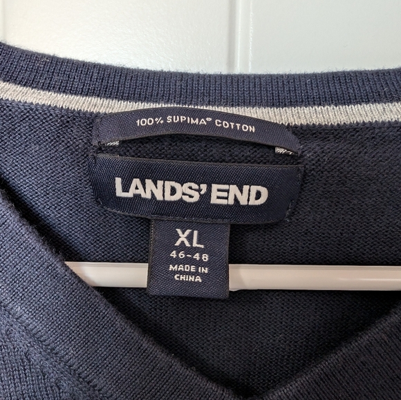 Lands' End Supima Cotton Men's V Neck Knit Sweater XL Navy Blue - Picture 3 of 3